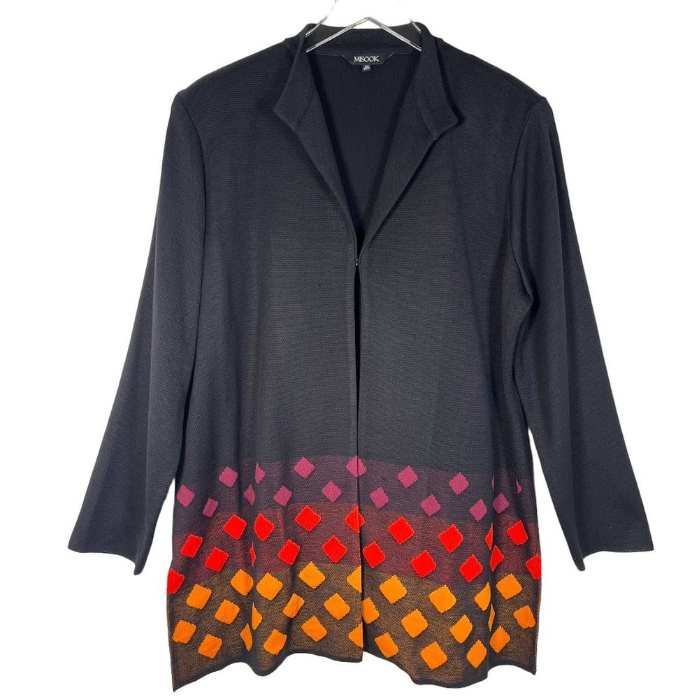 Misook Women's Colorblock Diamond Cardigan Sweater 0X Black Geometric EUC!